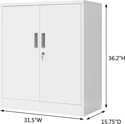 CMY 36" H Metal Storage Cabinet, Locking Storage Cabinet with Doors and Adjustable Shelves for Office, Garage, Home-White