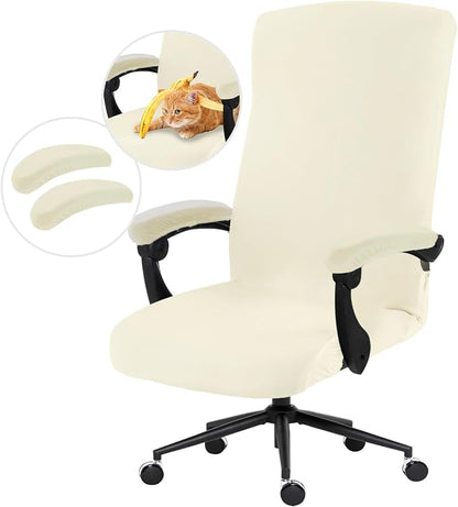 DIVA EN CAMINO DEC Stretch Computer Office Chair Cover with Armrest Covers Durable Zipper Universal Spandex Rotating Boss Chair Slipcovers Anti-dust Soft Desk Chair Seat Protector, Cream