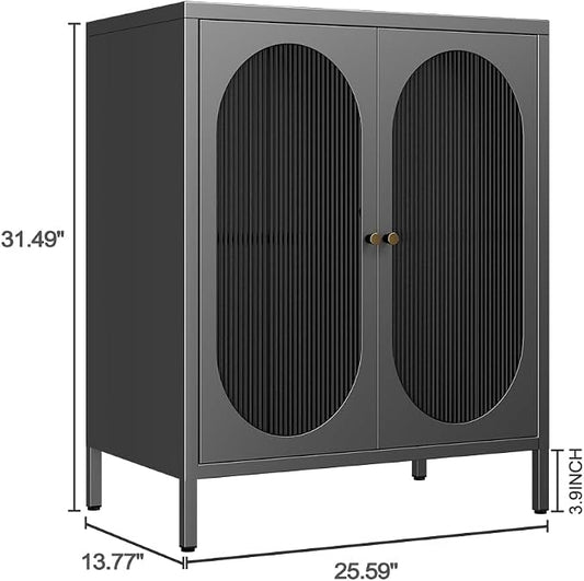 2 Translucent Door Metal Accent Storage Cabinet-Locker Cabinet for Office Room,Garage-Metal Storage Cabinet with 1 Adjustable Shelves(Translucent Door, Black)