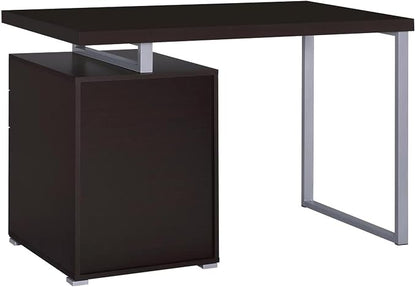 CARTESIAN Vertex Reversible 47 Inch Office Computer Desk with 3 Drawers, Cappuccino Finish, Silver Metal Frame