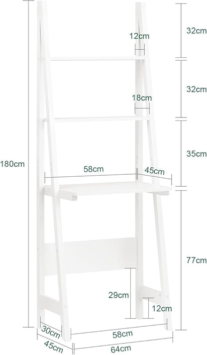 Haotian Ladder Desk with Shelves, Wall Desk for Small Space, Secretary Desk Workstation Dresser Shelf Freestanding Bookshelf, White FRG60-W