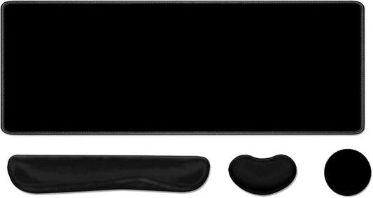 Desk Pad and Keyboard Wrist Rest, Large Mouse Pad + Keyboard Pad+Mouse Wrist Support, Non-Slip Desk Mat Protector for Office, Home 31.5×11.8 Inches Black