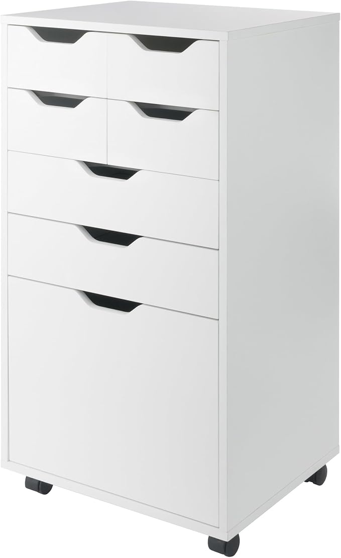 Winsome Halifax Mobile Storage Cabinet with 7 Drawers in White, Stylish & Functional Home Storage Cabinet for Filing, Kitchen Organization, Moveable Furniture for Office, Dorms, Apartments