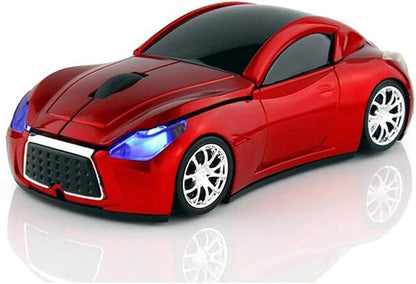 Ai5G Race Car Mouse Wireless Sports Car Shaped Computer Optical Mouse 2.4GHz LED Light Shining for Desktop Laptop (Red)