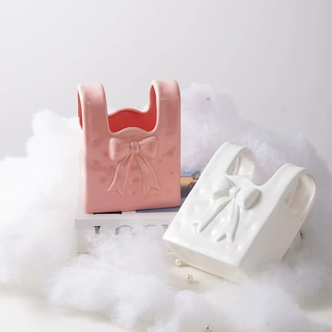 Ceramic Paint Brush Holder, Countertop Organizer,Ceramic T-shirt Bag Sharp Paint Brush Holder (Pink)