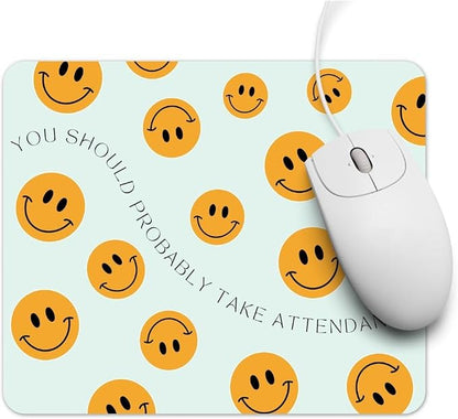 Generic Smiley Face Take Attendance Mousepad, Funny Teacher Gift, Funny Teacher Mousepad, Mint and Yellow, 9 x 7 Inches, Non-slip