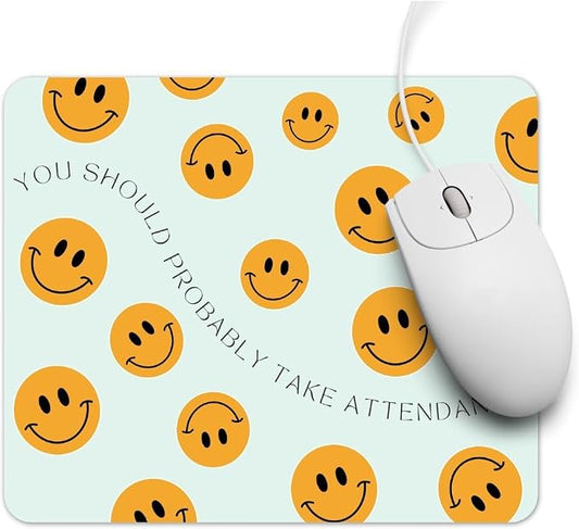 Generic Smiley Face Take Attendance Mousepad, Funny Teacher Gift, Funny Teacher Mousepad, Mint and Yellow, 9 x 7 Inches, Non-slip