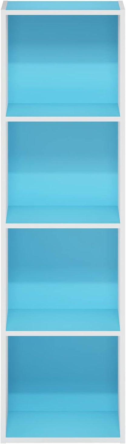 Furinno PASIR Book Shelf, 4-Tier Modern Bookshelf, Open Shelves Bookcase 9 x 12 x 42, Easy Assembly, for Living Room, Bedroom, Home Office, Light Blue/White