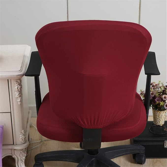 Jinzio Computer Office Chair Cover - Split Protective & Stretchable Cloth Polyester Universal Desk Task Chair Chair Covers Stretch Rotating Chair Slipcover, Burgundy
