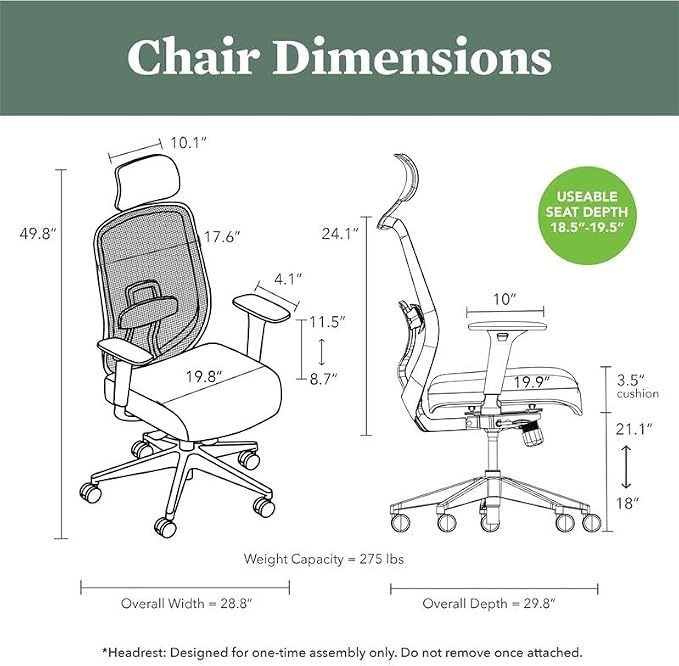HON Altern Ergonomic Office Chair with Headrest, Mid‑Back Mesh Desk Chair, Adjustable Arms, Seat Slide, Synchro‑Tilt, Rolling Computer Seat for Home Office, White Frame, Fog