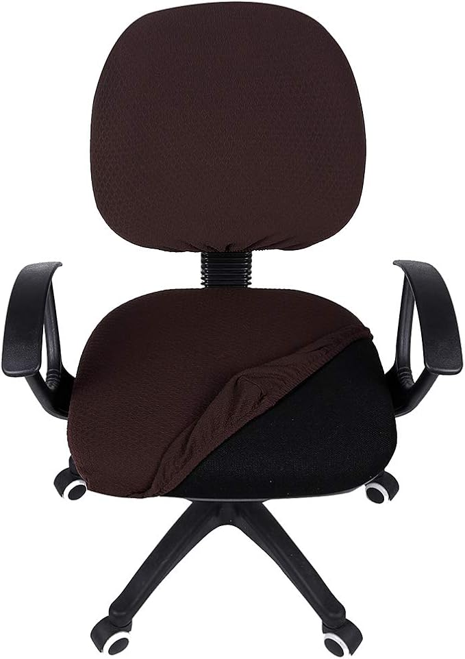 Smiry Stretch Jacquard Office Computer Chair Covers, Removable Washable Universal Desk Rotating Chair Slipcovers Protector, Seat + Backrest Cover, Chocolate