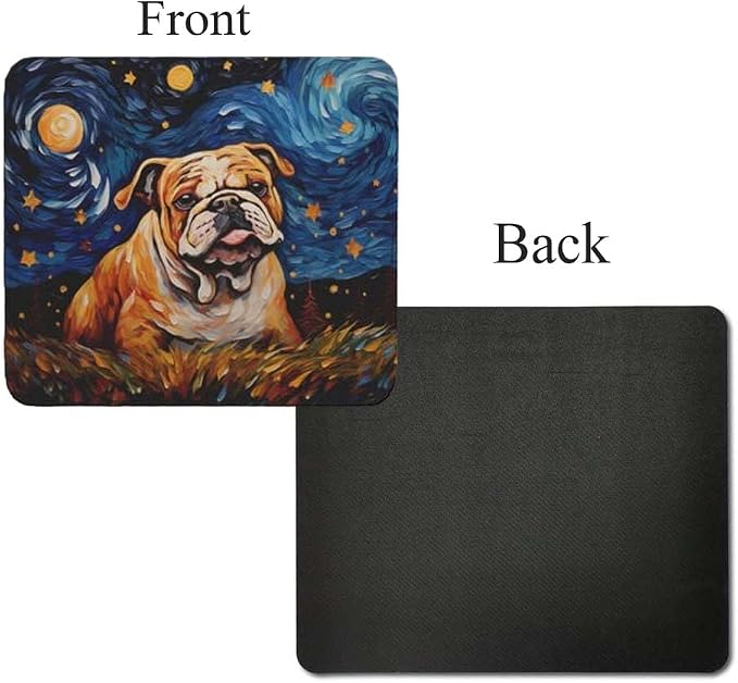 Starry Night Bulldog Mouse Pad for Computer Laptop Home Office Gaming Working Desk Desktop Accessories Non-Slip Rubber Mouse Pad for Dog Lovers