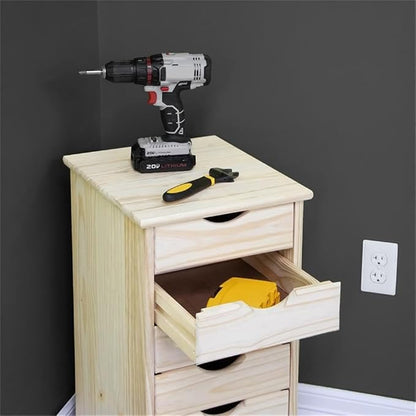 Pemberly Row Solid Wood 6-Drawer Utility Cart, 15.25 x 13.25 x 25.75 in, Unfinished Pine, Compact Design with Casters, Removable Drawers, Crafting, Home Office, Customizable Storage Solution