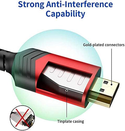 JSAUX 8K HDMI Cable 2.1, 48Gbps Ultra High Speed HDMI Cable Braided Cord (4K@144Hz, 4K@120Hz, 8K@60Hz) HDCP 2.2&2.3 HDR 10 eARC ARC, Compatible with Switch 2/PS5/Laptop/Monitor/HDTV/-Red,6ft