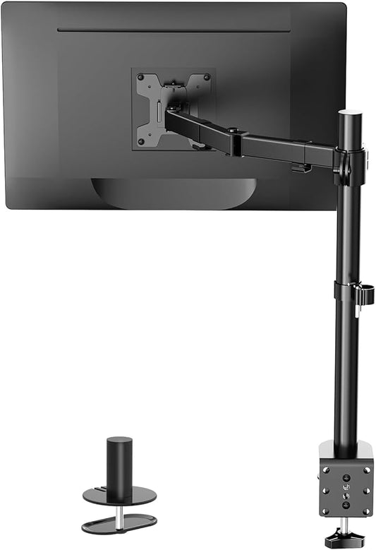 WALI Single Monitor Mount, Single Monitor Arm Desk Mount, Up to 32 inch Ultrawide, Regular Screens up to 27 inches, 22lbs, Adjustable Mount with C-CLAMP for Home Office Application(M001), Black