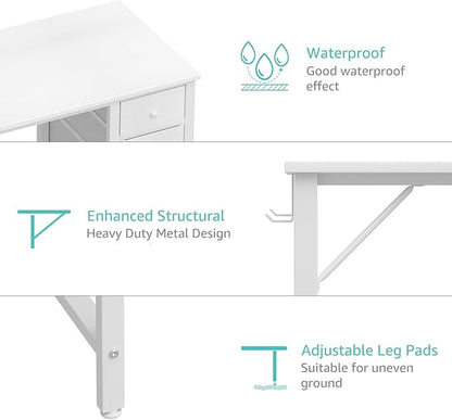 Lufeiya Small White Desk with Drawers for Bedroom, 40 Inch Kids Girls Study Desks, Reversible Computer Writing Nail Table with Fabric Drawer for Small Spaces Home Office Manicure
