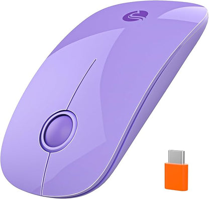 RAPIQUE Type C Wireless Mouse for USB-C Devices, Slim Silent Mouse with USB-C Receiver, 800/1200/1600 DPI, AA Battery Powered, Portable 2.4GHz Wireless Mouse for MacBook, iPad Pro, Laptop – Purple