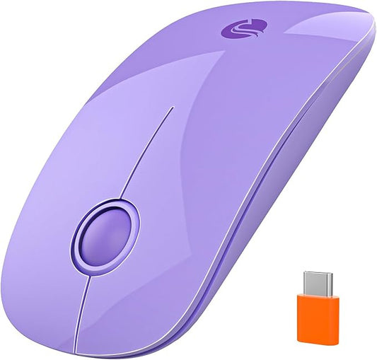 RAPIQUE Type C Wireless Mouse for USB-C Devices, Slim Silent Mouse with USB-C Receiver, 800/1200/1600 DPI, AA Battery Powered, Portable 2.4GHz Wireless Mouse for MacBook, iPad Pro, Laptop – Purple