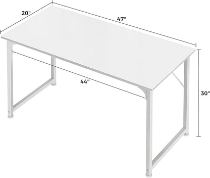 Huuger Computer Desk, 48 Inch Office Desk, Gaming Desk with Storage, Writing Desk Work Desk for Home Office, Study, Modern Simple Desk, Large Legroom, Metal Frame, White