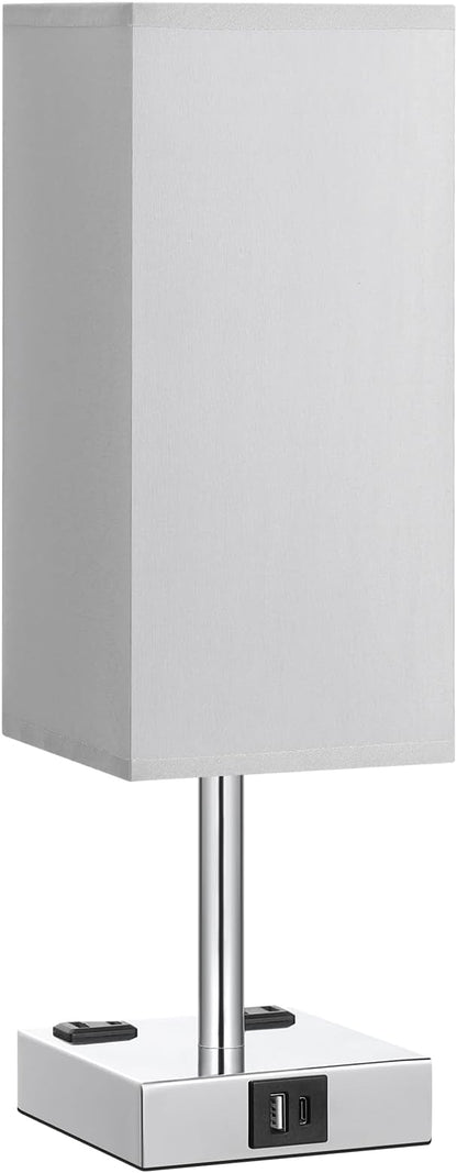 【Upgraded】Bedside Table Lamp Touch Control, with USB C+A Charging Ports & Dual AC Outlets, 3-Way Nightstand Lamp for Bedroom with LampShade Living Room Office(LED Dimmable Bulb Included)