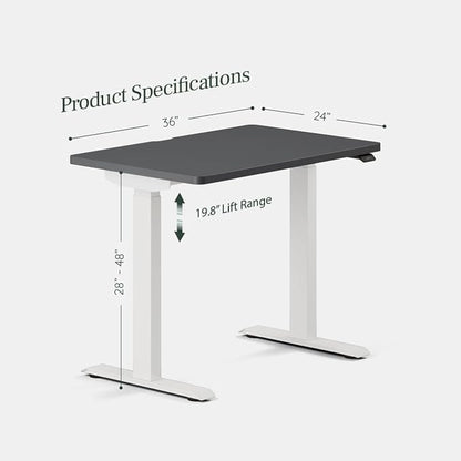 Branch Duo Standing Desk 36 Inches - Adjustable Standing Desk with 20” Range - OLED Control Panel - Frameless Design & Compact Size Suitable for Many Spaces - White Base - Charcoal Top