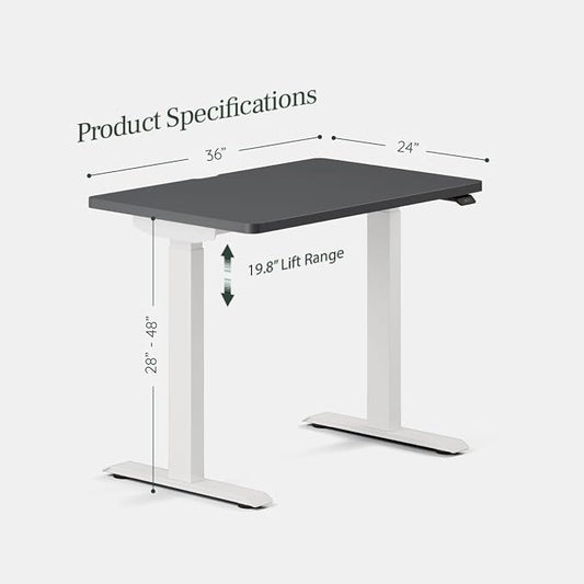 Branch Duo Standing Desk 36 Inches - Adjustable Standing Desk with 20” Range - OLED Control Panel - Frameless Design & Compact Size Suitable for Many Spaces - White Base - Charcoal Top
