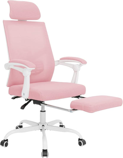 Qulomvs Mesh Ergonomic Office Chair with Footrest Home Office Desk Chair with Headrest and Backrest Adjustable Computer Executive Desk Chair with Wheels 360 Swivel Task Chair
