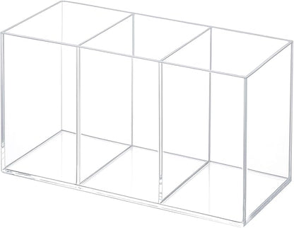 Clear Acrylic 3-Section Pen Organizer Caddy, Desktop Storage Holder for Office Supplies, Utensils, Makeup, and Home Use
