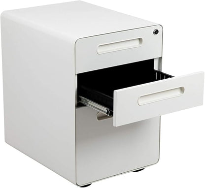 Flash Furniture Wren Ergonomic 3-Drawer Mobile Locking Filing Cabinet with Anti-Tilt Mechanism and Hanging Drawer for Legal & Letter Files, White