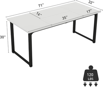 Bonzy Home 6FT Conference Table, 71" L x 32" W x 30" H Long Rectangle Meeting Table, Modern Seminar Table with Super Sturdy Metal Frame for Office, White