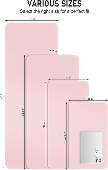 Desk Pad, 48" x 17" PU Leather Non-Slip Desk Mat Large Mouse Pad for Desktop, Waterproof Laptop Computer Writing Mat for Office, Home, Work, Gaming, Light Pink