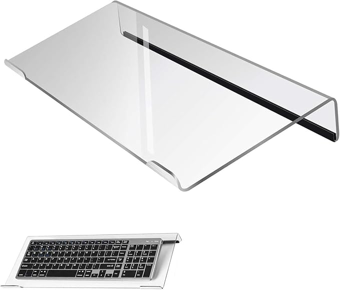 Computer Keyboard Stand，Acrylic Keyboard Tray with Rubber Strip，Ticker Acrylic Riser（Holder） for Easy Ergonomic Typing and Working at Home and Office (EITZJ-01) (Black)