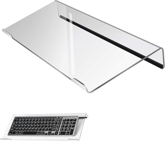 Computer Keyboard Stand，Acrylic Keyboard Tray with Rubber Strip，Ticker Acrylic Riser（Holder） for Easy Ergonomic Typing and Working at Home and Office (EITZJ-01) (Black)
