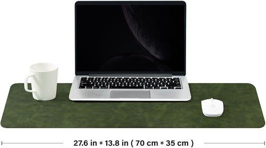 Distressed Leather Desk Mat - Non-Slip PU Desk Pad for Office and Home - Desk Organization and Accessories - Ideal for Large Mouse Pad and Desk Mats on Top of Desks(Forest Green,27.6"x 13.8")