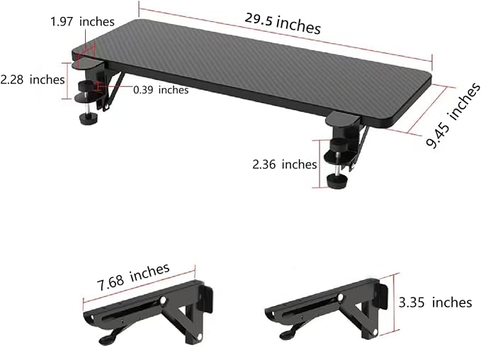 Computer Desk Extender 29.5" x 9.45" Table Arm Elbow Support Collapsible Keyboard Tray for Square Tabletop - Carbon Fiber
