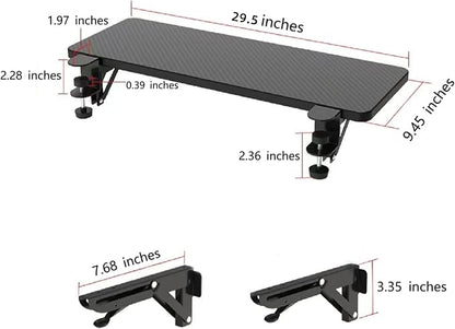 Computer Desk Extender 29.5" x 9.45" Table Arm Elbow Support Collapsible Keyboard Tray for Square Tabletop - Carbon Fiber