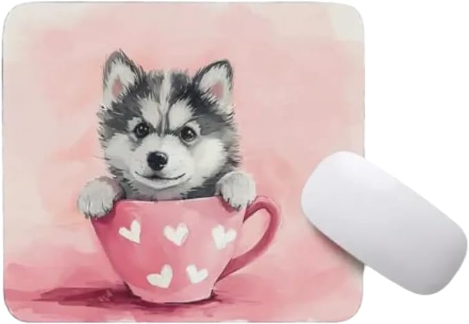 TUBBIE BASIC Mousepad Puppy in Tea Cup Mouse Pad Desktop Laptop Computer Accessories Home Office Gaming Work Desk Computer Non-Slip Rubber gift for dogs lover mousepad coffee or tea (Alaskan Malamute)