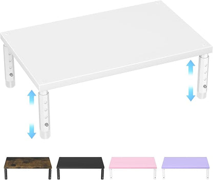 ECOLOVI Wood Computer Monitor Stand Riser for Desk, 4-Height Adjustable Desktop PC Printer Laptop Stand Shelf, Desk Organizer Workspace Accessories for Home Office Supplies, White