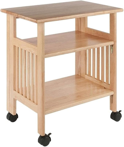 Pemberly Row Portable Foldable Printer Stand, Solid Wood Construction, Natural Finish, 27.17"H x 24.02"W x 16.22"D, Swivel Casters with Locking Wheels, Transitional Style Home Office or Kitchen Use
