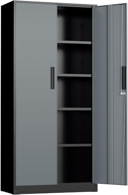 INTERGREAT Metal Storage Cabinet, 72" Locking Steel Cabinets with 2 Door and 4 Adjustable Shelves, Tall Metal Cabinet for Home Office, Garage, Warehouse,(Black+Grey)