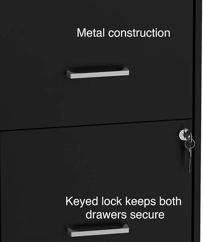 Staples 2-Drawer Vertical File Cabinet, Letter Size Documents, Lockable & Mobile, 18" D x 14" W x 26.3" H, Black