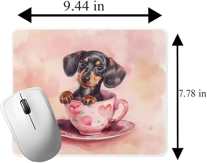 TUBBIE Basic Mousepad Puppy in Tea Cup Mouse Pad Desktop Laptop Computer Accessories Home Office Gaming Work Desk Computer Non-Slip Rubber Gift for Dogs Lover Mousepad Coffee or Tea (Dachshund)