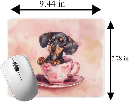 TUBBIE Basic Mousepad Puppy in Tea Cup Mouse Pad Desktop Laptop Computer Accessories Home Office Gaming Work Desk Computer Non-Slip Rubber Gift for Dogs Lover Mousepad Coffee or Tea (Dachshund)