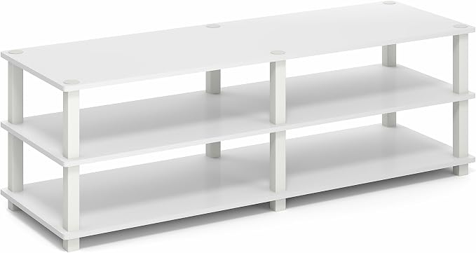 Furinno Turn-S-Tube Toolless Assembly 3-Tier TV Stand, Entertainment Center for TV up to 55 Inch, Wide Printer Stand with Storage Shelf, for Living Room, Bedroom, White