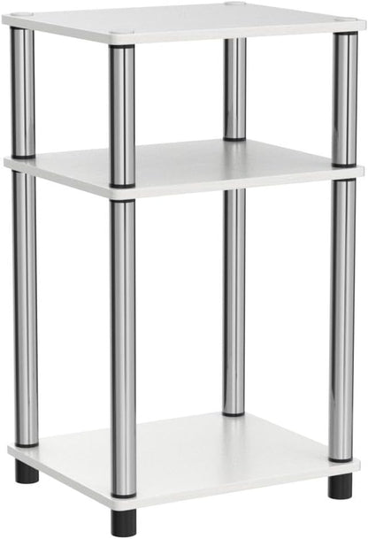 Furinno JUST Side Table Set of 2, 3-Tier Modern End Tables, Toolless Assembly Night Stand, Nightstand, Toolless Assembly, for Living Room, Bedroom, White Oak/Stainless Steel
