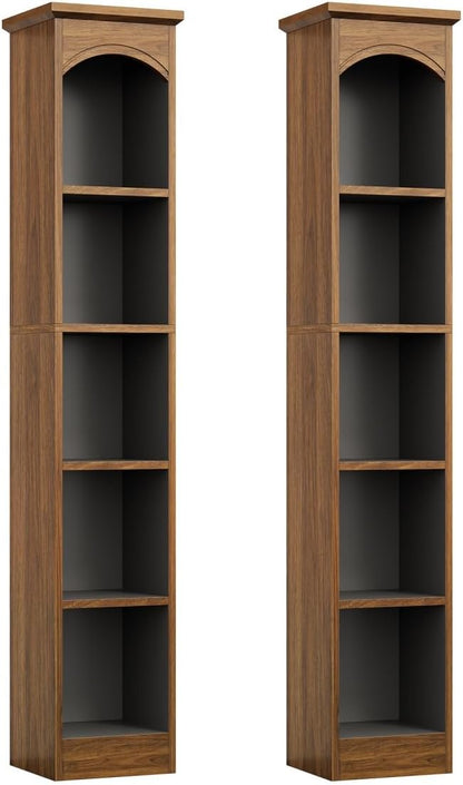 LITTLE TREE 70.9" Tall Bookshelf, 5-Tier Open Bookcase with Cubes, Bookshelves with Storage Space, Freestanding Narrow Bookcase for Home Office, Brown, 2 Pack