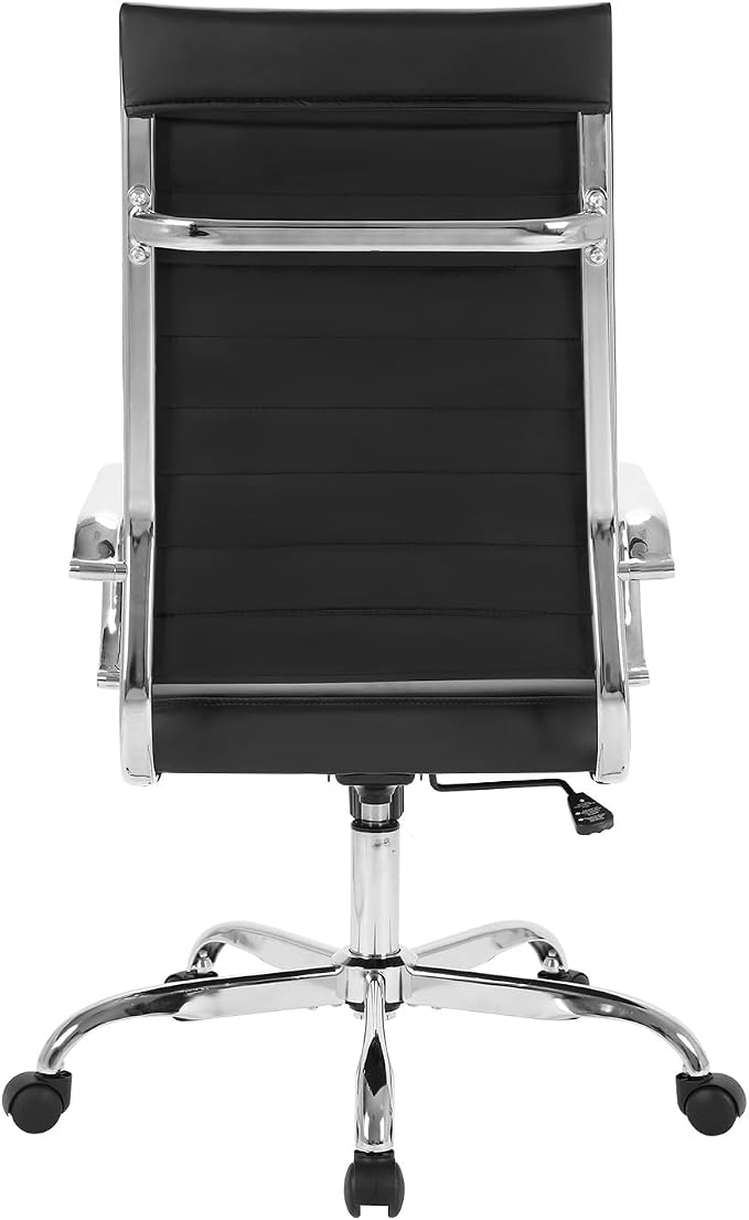 LANDSUN Home Office Chair Ribbed Leather High Back Executive Swivel Computer Desk Chairs with Wheels and Armrests Soft Padded Adjustable Height Modern Conference Task Black