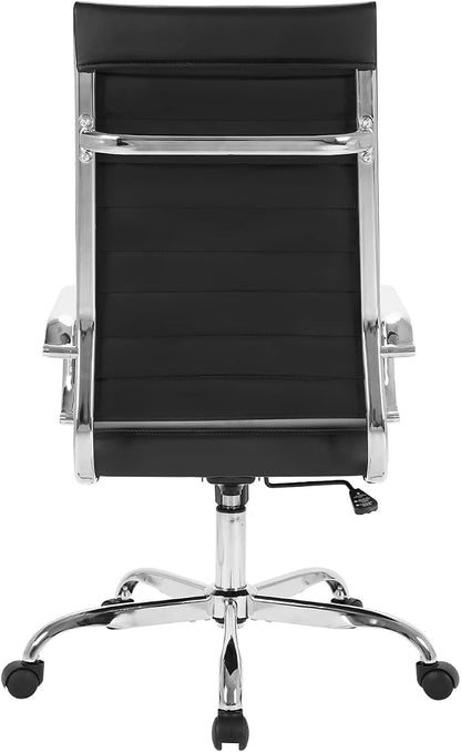 LANDSUN Home Office Chair Ribbed Leather High Back Executive Swivel Computer Desk Chairs with Wheels and Armrests Soft Padded Adjustable Height Modern Conference Task Black