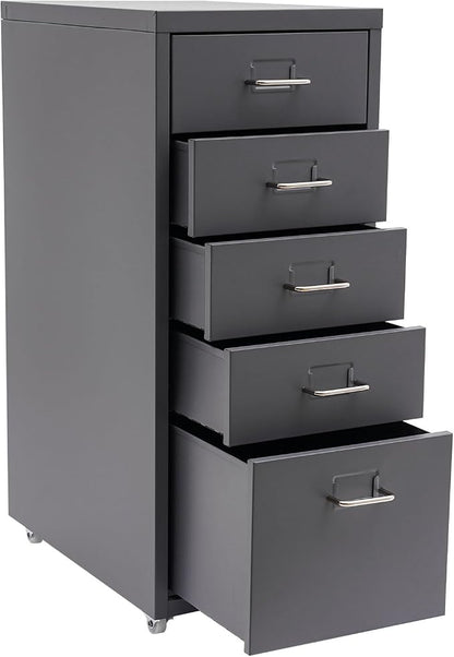 Metal Filing Cabinet with Wheels, 5 Drawers Mobile Storage Cabinet Small Printer Stand Vertical Organizer for Home Office