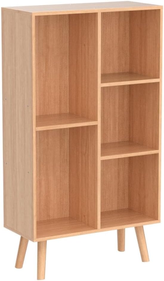 LEYAOYAO Wooden 5 Cube Bookshelf, Natural 3 Tier Book Shelf with Legs, Modern Open Storage Organizer,Boho Bookcase,Display Cabinet Shelf Free Standing Bookshelves for Bedroom,Living Room,Study
